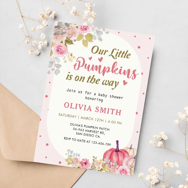 Pink Floral Pumpkin Fall Baby Shower  Invitation (Creator Uploaded)