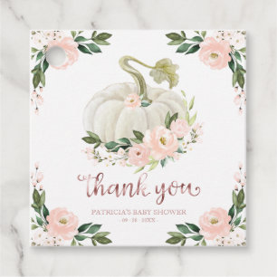 Pink Floral Pumpkin Fall Baby Shower Thank You Fav Favour Tags
