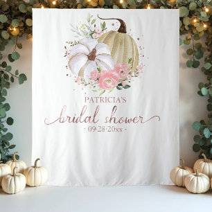 Pink Floral Pumpkin Fall Bridal Shower Backdrop Tapestry