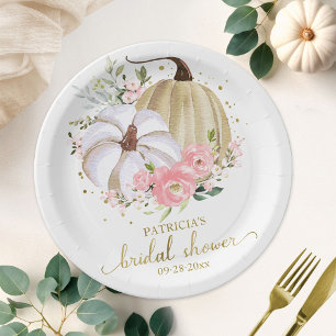 Pink Floral Pumpkin Fall Bridal Shower Paper Plate