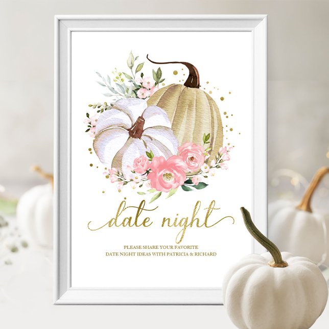 Pink Floral Pumpkin Fall Date Night Jar Sign (Creator Uploaded)