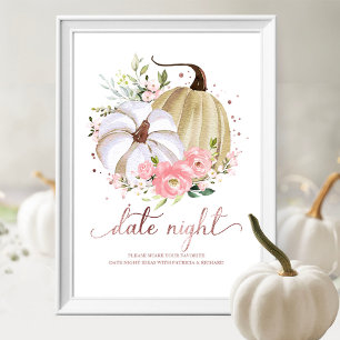Pink Floral Pumpkin Fall Date Night Jar Sign