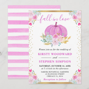 Pink Floral Pumpkin Fall Wedding Invitation