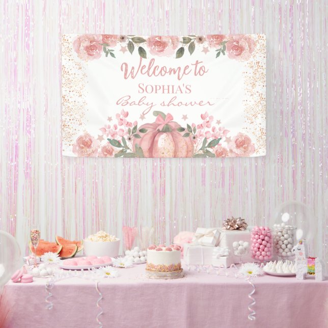 Pink Floral Pumpkin Girl Baby Shower Banner (Party)