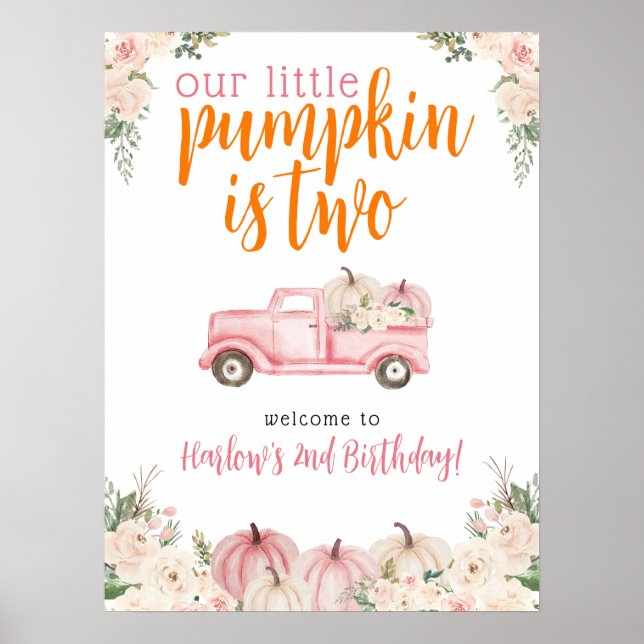 Pink Floral Pumpkin Harvest Truck Welcome Sign (Front)
