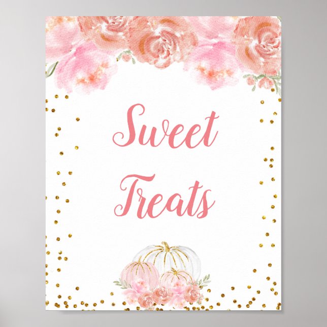 Pink floral pumpkin Watercolor Sweet Treats Sign (Front)