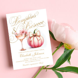 Pink Floral Pumpkins and Prosecco Bridal Shower Invitation