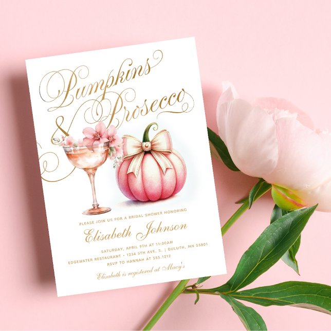 Pink Floral Pumpkins and Prosecco Bridal Shower Invitation (Pink Floral Pumpkins and Prosecco Bridal Shower Invitation)