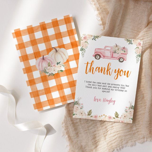Pink Floral Pumpkins Harvest Truck Thank You Card (Creator Uploaded)