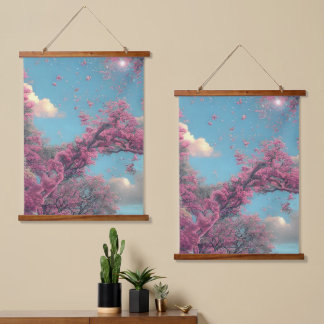 Pink Floral Pure Sky Hanging Tapestry