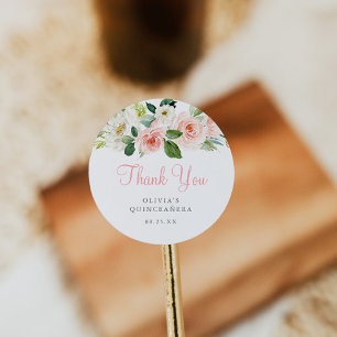 Pink Floral Quince Round Sticker Floral Favor