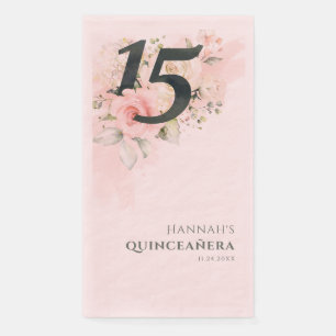 Pink Floral Quinceanera 15th Birthday Party Napkin