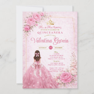 Pink Floral Quinceañera Blush Princess Invitation