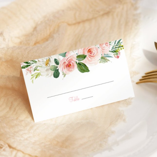 Pink Floral Quinceañera Folded Place Card Roses (Creator Uploaded)