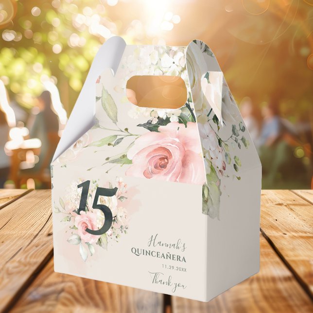Pink Floral Quinceanera Greenery 15th Birthday Favour Box (Pink Floral 15th Birthday Party Favor Box)