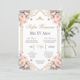 Pink Floral Quinceanera Invitation
