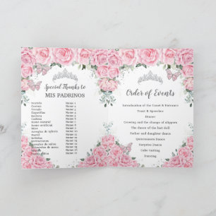 Pink Floral Quinceañera Order of Events Padrinos Programme
