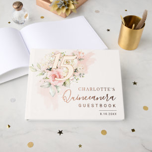 Pink Floral Quinceanera Party Guest Book