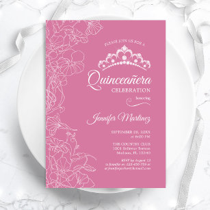 Pink Floral Quinceanera Party Invitation