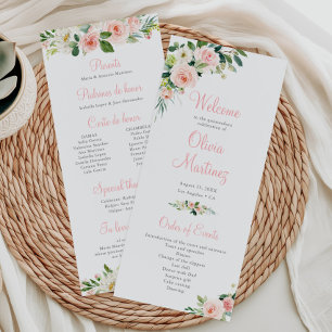 Pink Floral Quinceañera Program Order of Events Programme