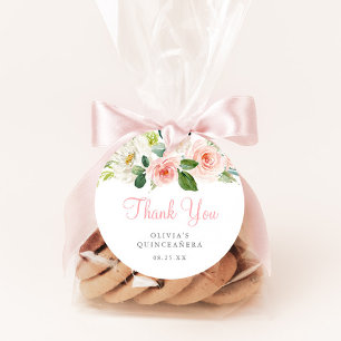 Pink Floral Quinceañera Round Favour Tag Blush Ros
