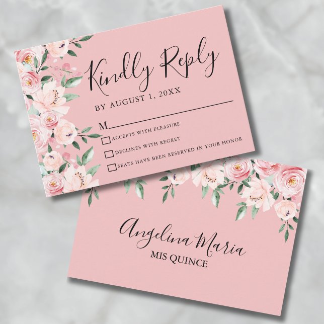 Pink Floral Quinceanera RSVP Card (Pink Floral Quinceanera RSVP Card)