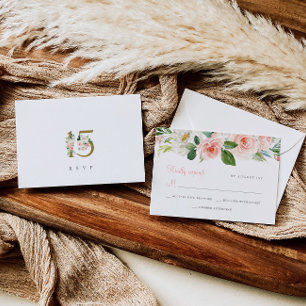 Pink Floral Quinceañera RSVP Card Response Card