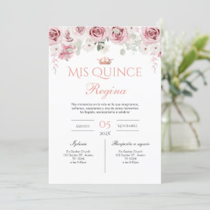 Pink Floral Quinceañera Spanish Invitation