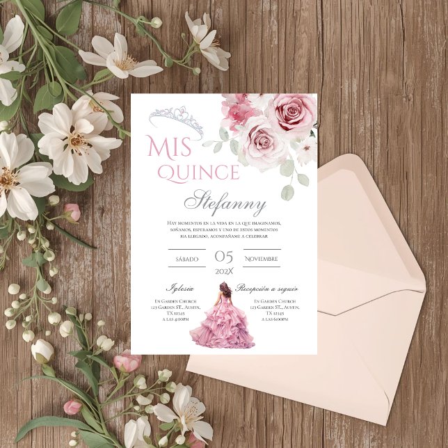 Pink Floral Quinceañera Spanish  Invitation (Creator Uploaded)