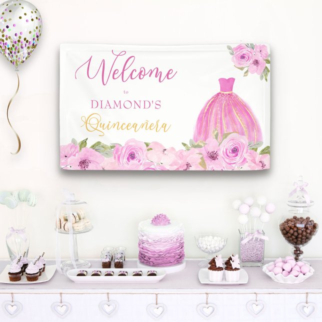 Pink Floral Quinceanera Welcome Banner (Creator Uploaded)