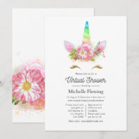 Pink Floral Rainbow Unicorn Virtual Baby Shower