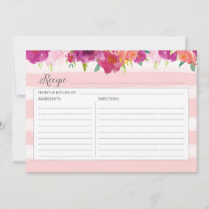 Pink Floral Recipe Card