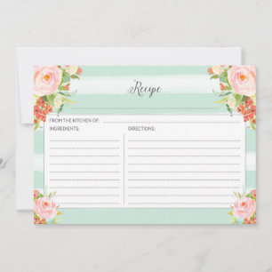 Pink Floral Recipe Card