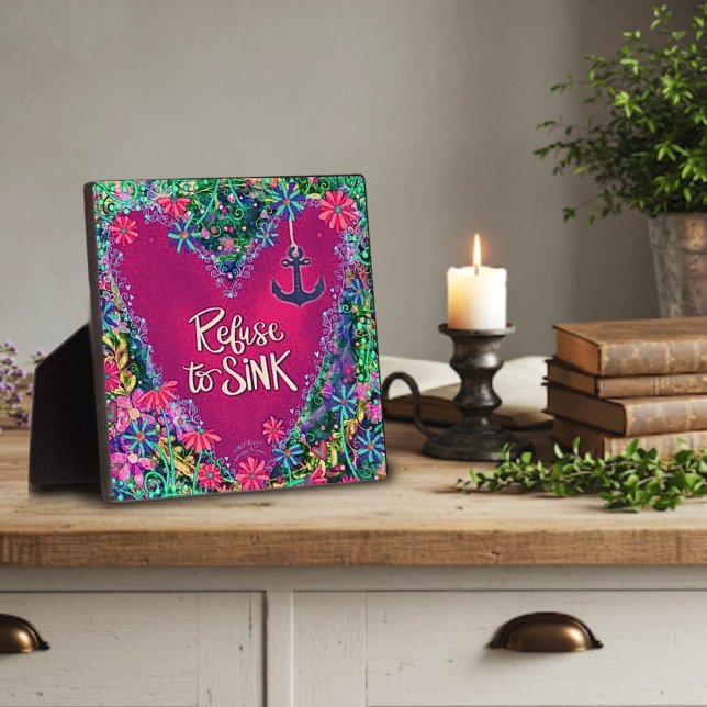 Pink Floral Refuse to Sink Anchor Inspirivity Plaque (Creator Uploaded)