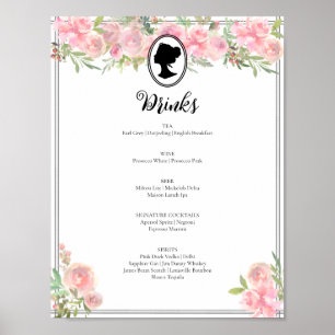 Pink Floral Regency Bridal Shower Cocktail Menu Poster