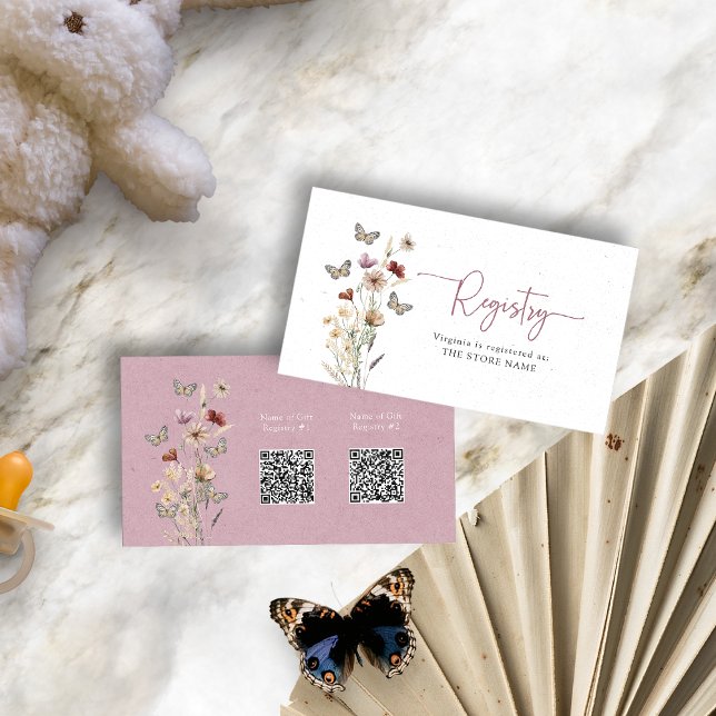 Pink Floral Registry Baby Shower Enclosure Card (Dusty Pink Floral Registry Baby Shower Enclosure Card with QR Codes by Painted Paperie
)