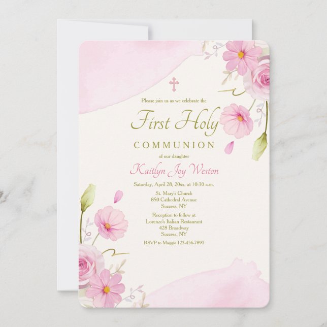 Pink Floral Religious Invitation (Front)