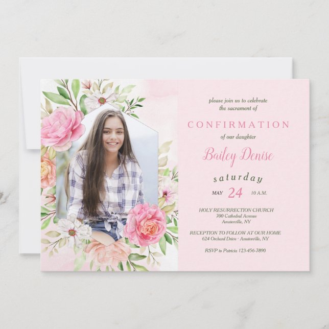 Pink Floral Religious Invitation (Front)