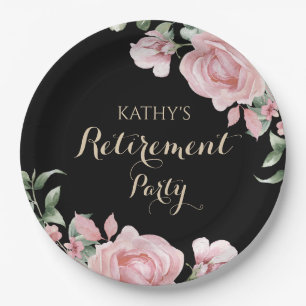 Pink Floral Retirement Party Paper Plate