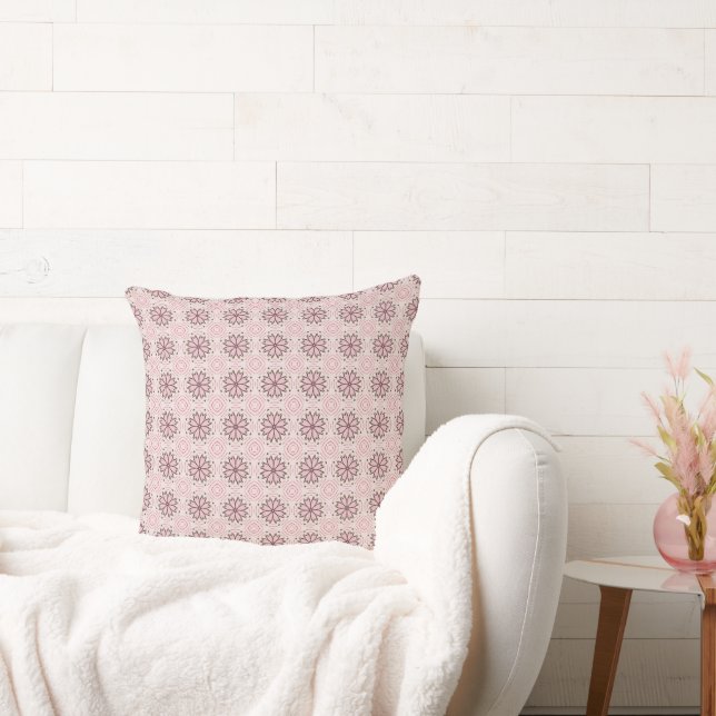 Pink Floral Retro Design Throw Pillow (Couch)