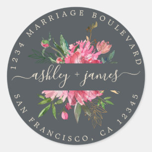 Pink Floral Return Address Black Envelope Seal