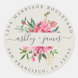 Pink Floral Return Address Grey Envelope Seal