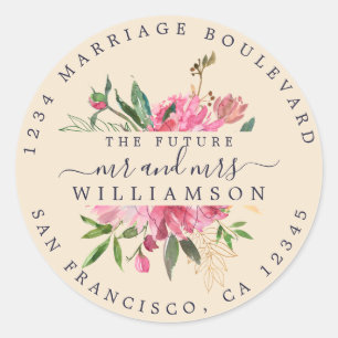 Pink Floral Return Address Ivory Envelope Seal