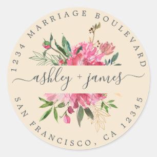 Pink Floral Return Address Ivory Envelope Seal