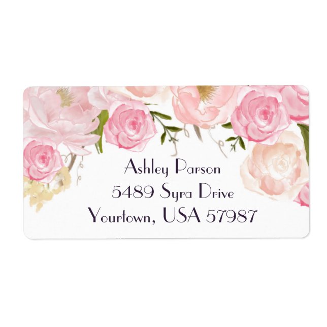 pink Floral return address label (Front)