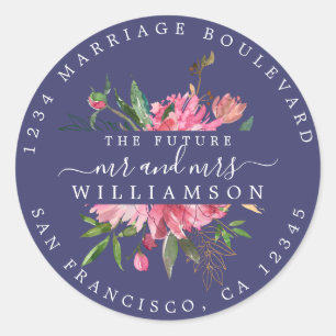 Pink Floral Return Address Navy Blue Envelope Seal