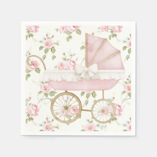 Pink Floral Ribbon Baby Shower Napkin (Front)