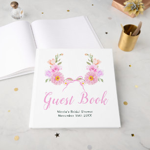 Pink Floral Ribbon Bridal Shower Guest Book