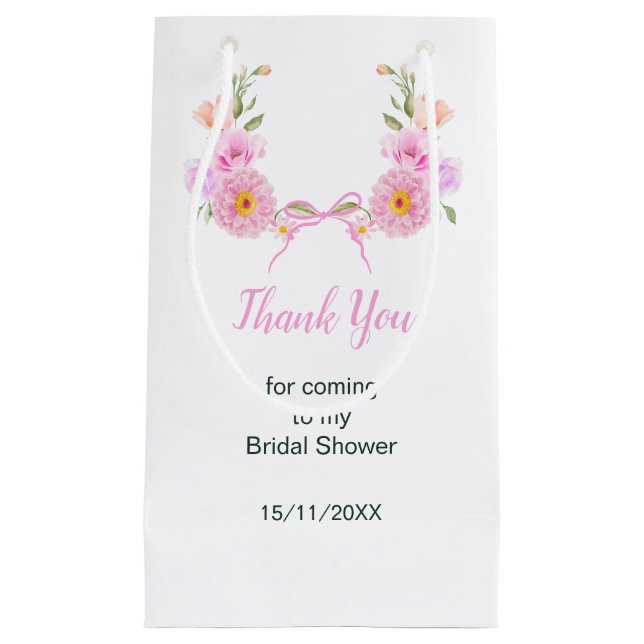 Pink Floral Ribbon Bridal Shower Small Gift Bag (Front)