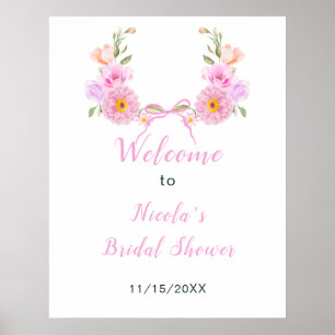 Pink Floral Ribbon Bridal Shower Welcome Poster